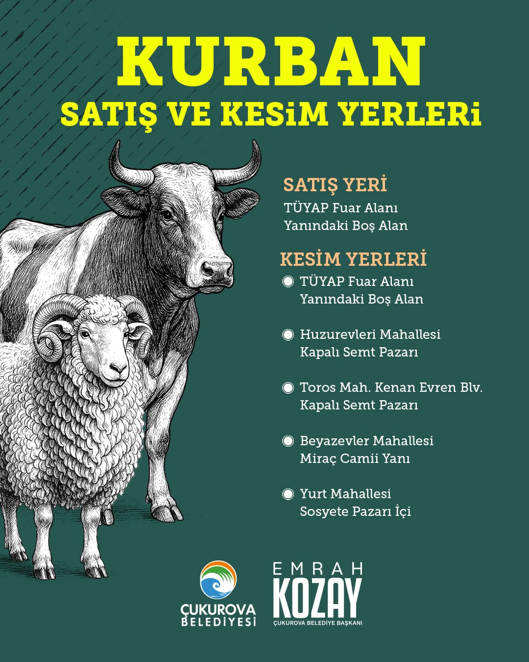 ÇUKUROVA’DA KURBAN SATIŞ VE KESİM YERLERİ BELİRLENDİ