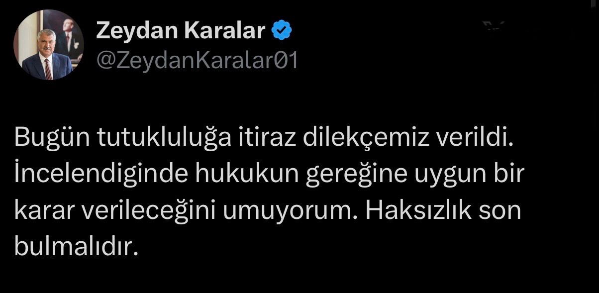 Zeydan Karalar sosyal medya hesabından seslendi: Haksızlık Son Bulmalıdır!